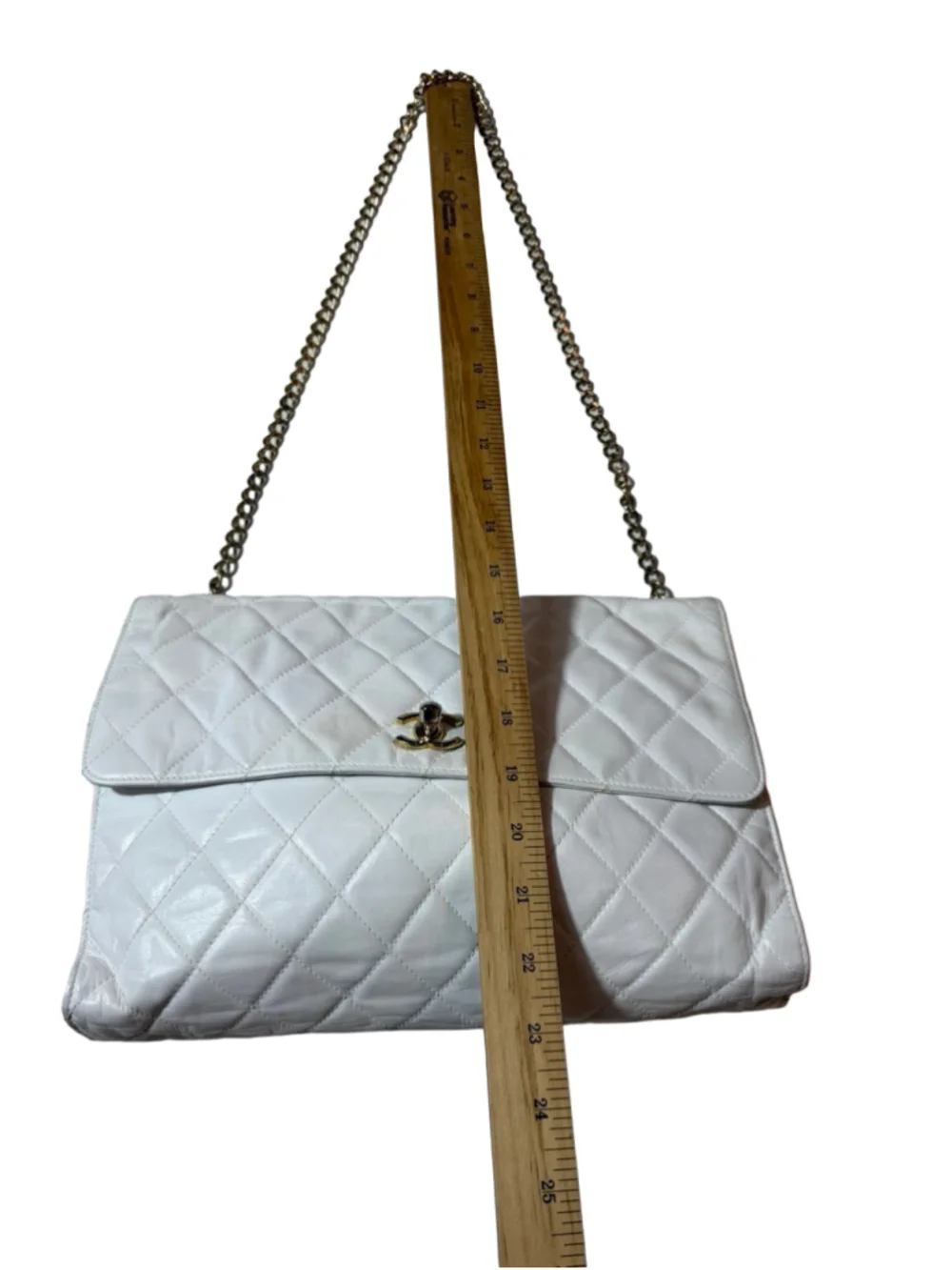 Vintage Chanel White Quilted Lambskin XL Maxi Single Flap Chain Bag
